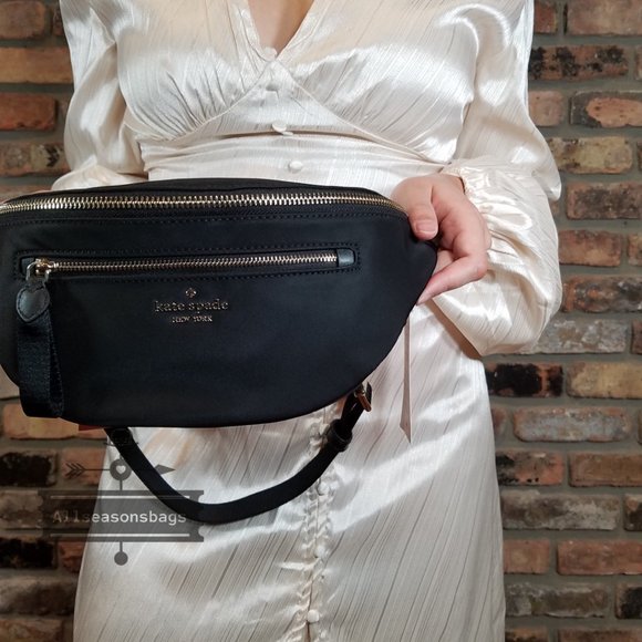 AUTHENTIC KATE SPADE CHELSEA BELT BAG WAIST FANNY PACK BLACK NYLON LEATHER $249 - Picture 6 of 8